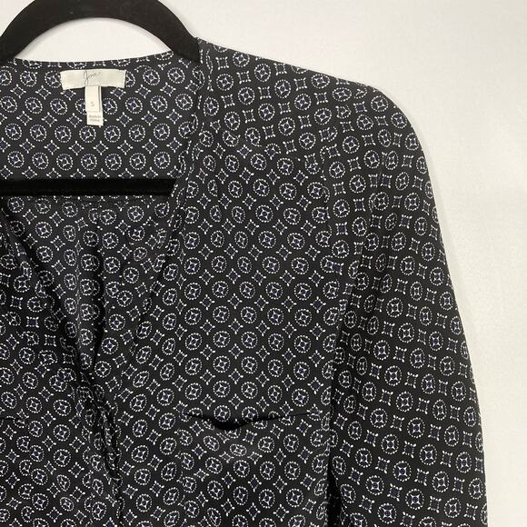 Joie Small S Black Blue Nepal Medallion Tile Printed Silk Blouse 3/4 Sleeves - Picture 4 of 8